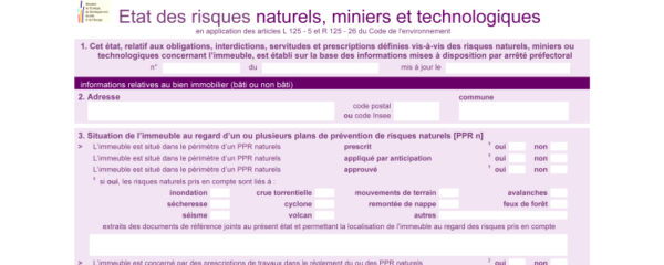 formulaire d’État des Risques et Pollutions