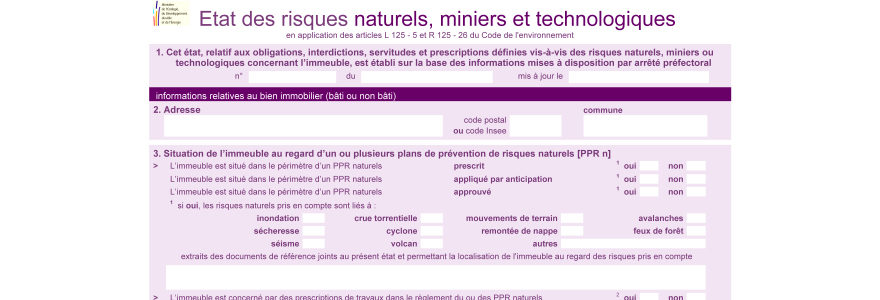 formulaire d’État des Risques et Pollutions